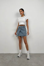 Asymmetric Cut Light Blue Denim Skirt