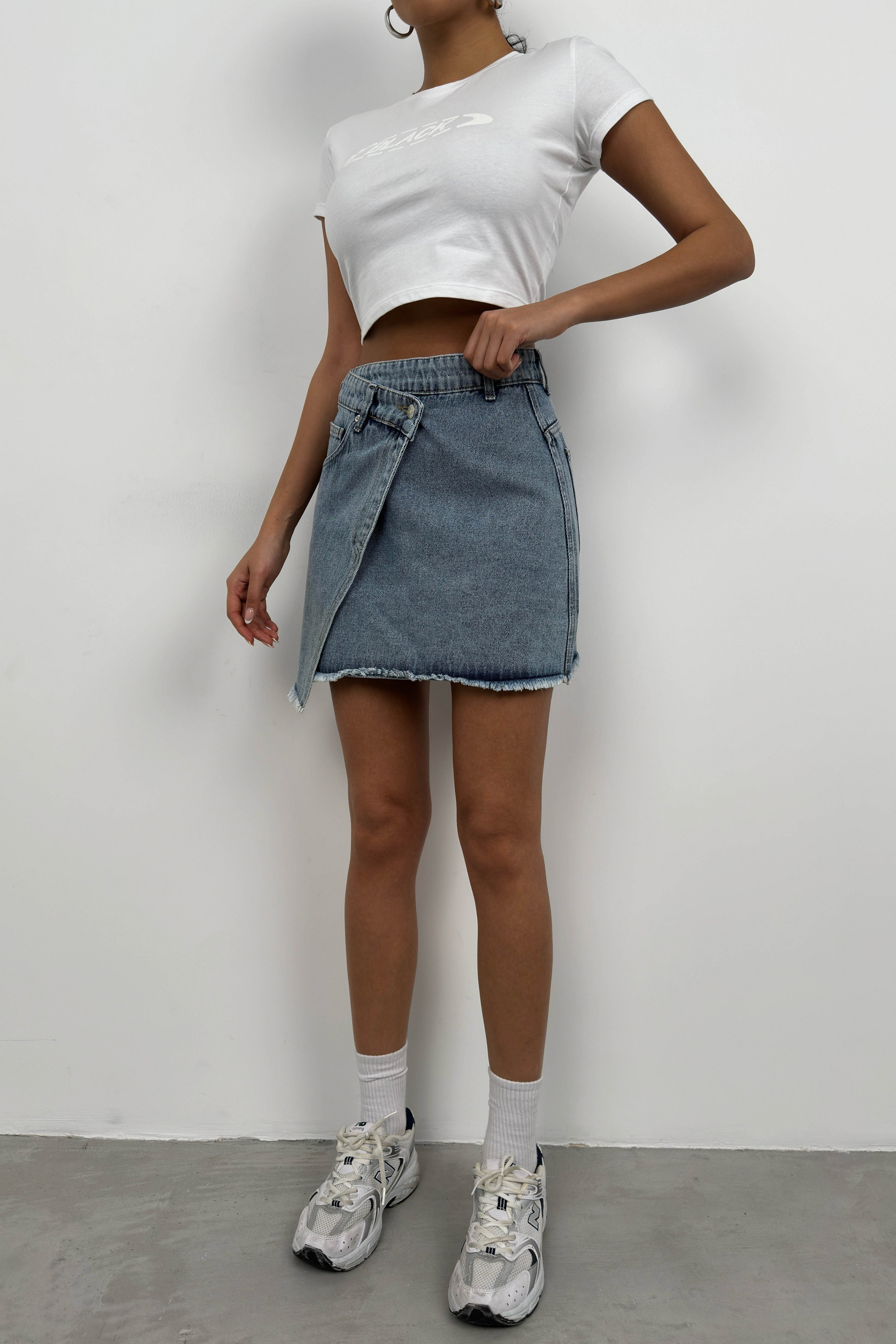 Asymmetric Cut Light Blue Denim Skirt