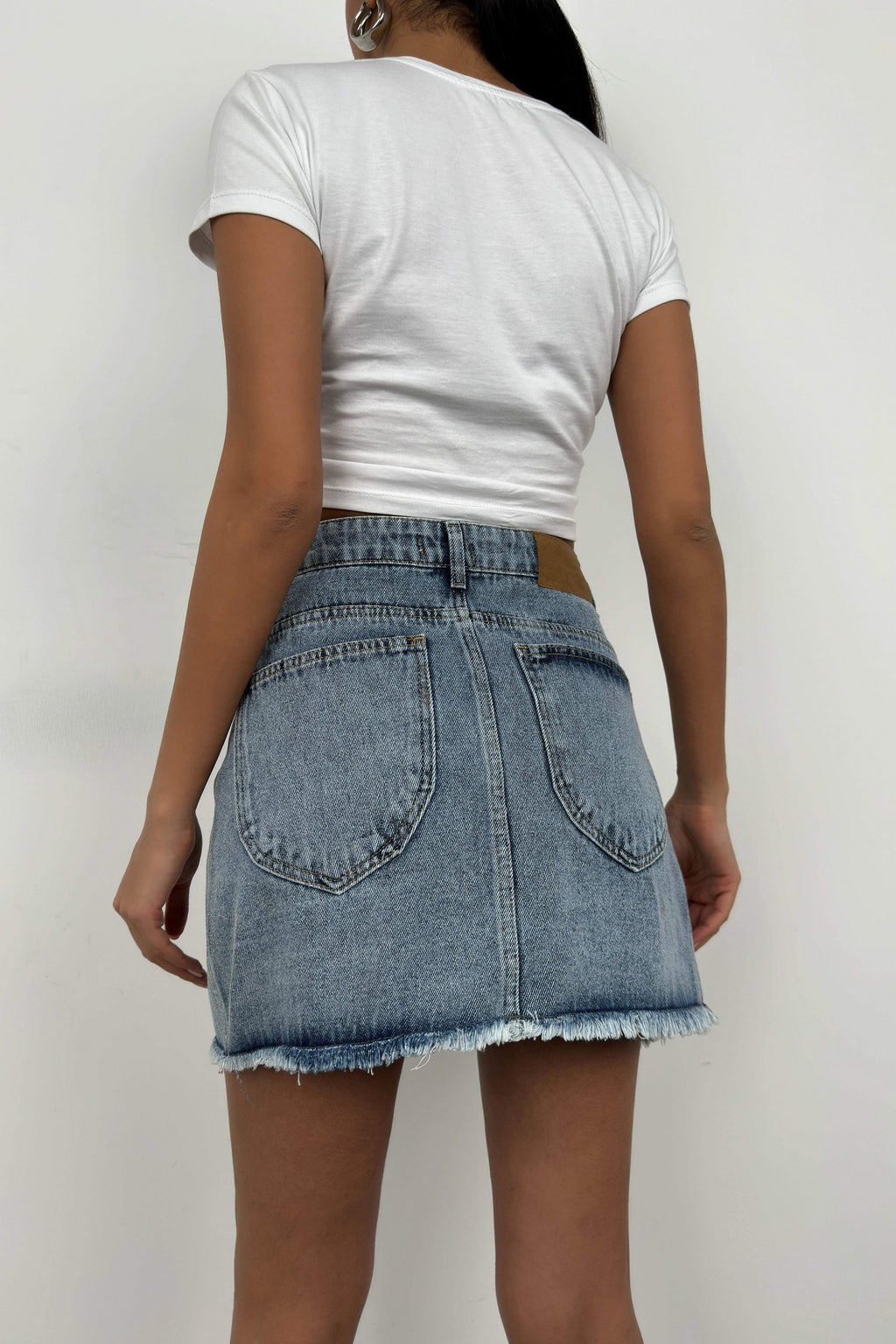 Asymmetric Cut Light Blue Denim Skirt