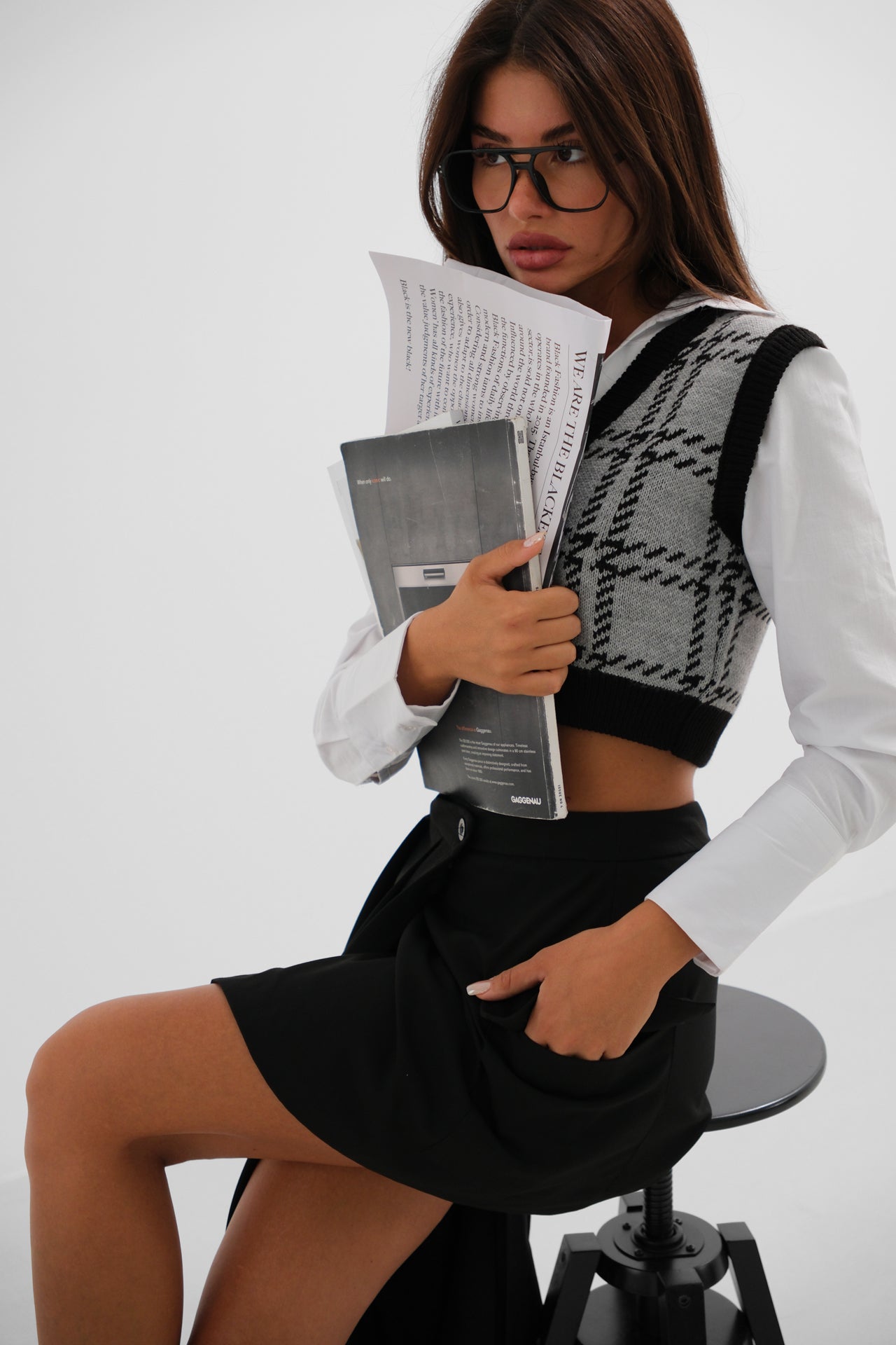 Asymmetric Cut Pleated Black Skirt
