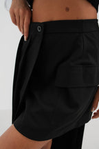 Asymmetric Cut Pleated Black Skirt