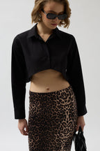 Asymmetric Kesim Black Crop Shirt