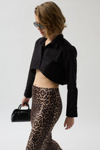 Asymmetric Kesim Black Crop Shirt