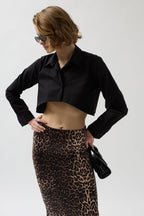 Asymmetric Kesim Black Crop Shirt