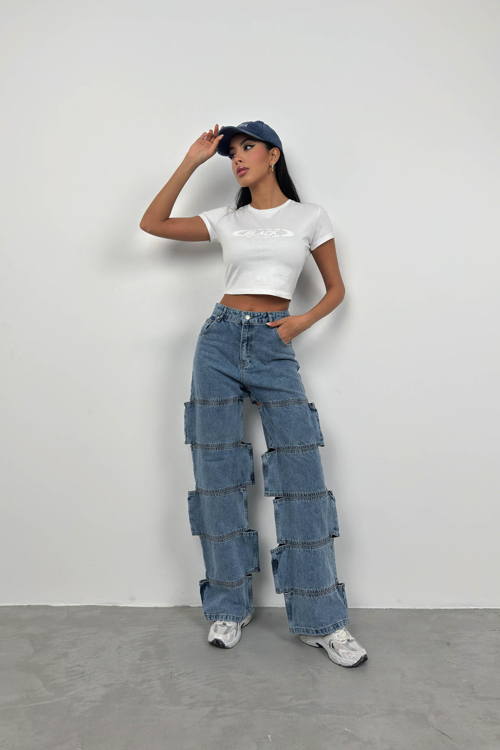 Asimetrik Cutout Detail Dark Blue Jeans