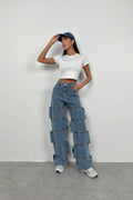 Asimetrik Cutout Detail Dark Blue Jeans