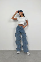 Asimetrik Cutout Detail Dark Blue Jeans
