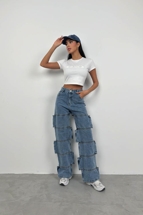 Asimetrik Cutout Detail Dark Blue Jeans