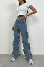 Asimetrik Cutout Detail Dark Blue Jeans