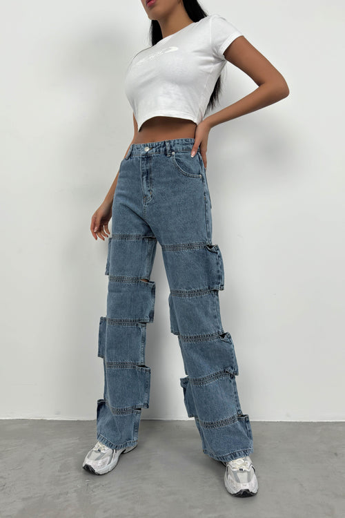 Asimetrik Cutout Detail Dark Blue Jeans
