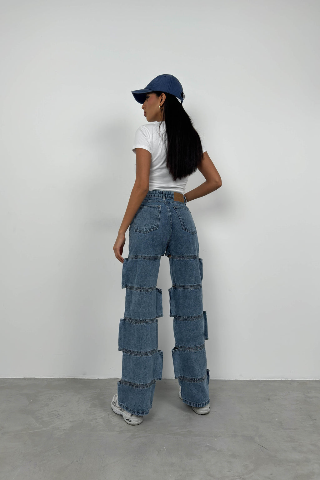 Asimetrik Cutout Detail Dark Blue Jeans