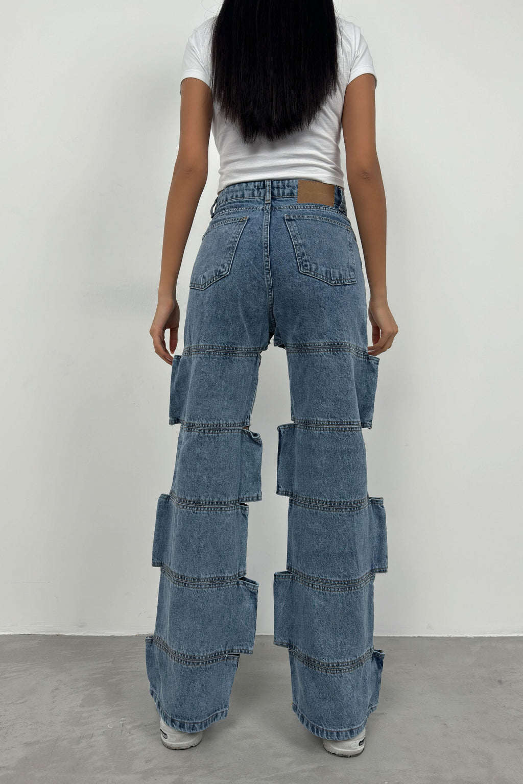Asimetrik Cutout Detail Dark Blue Jeans