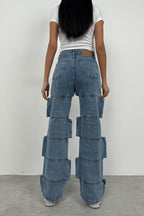Asimetrik Cutout Detail Dark Blue Jeans