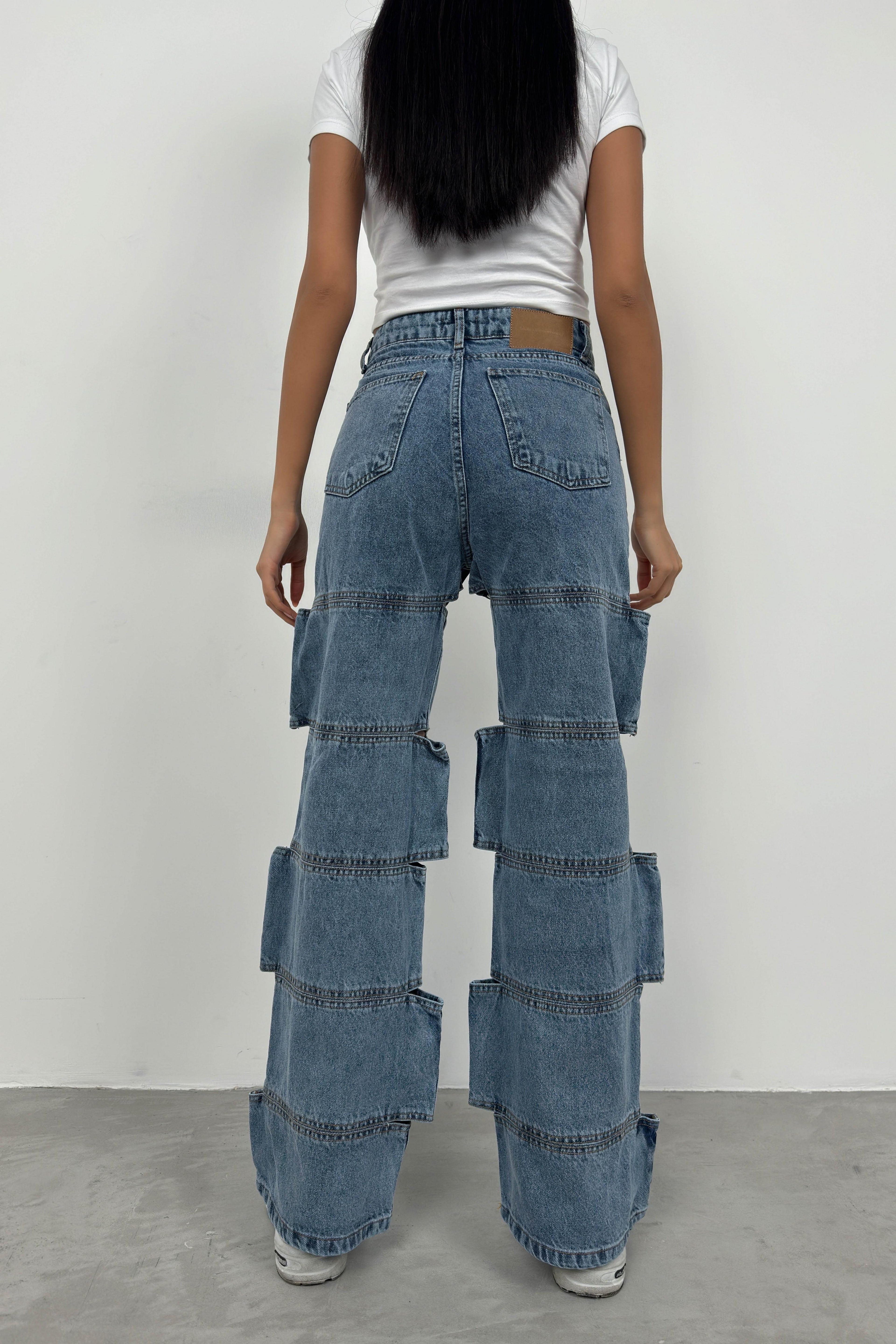 Asimetrik Cutout Detail Dark Blue Jeans
