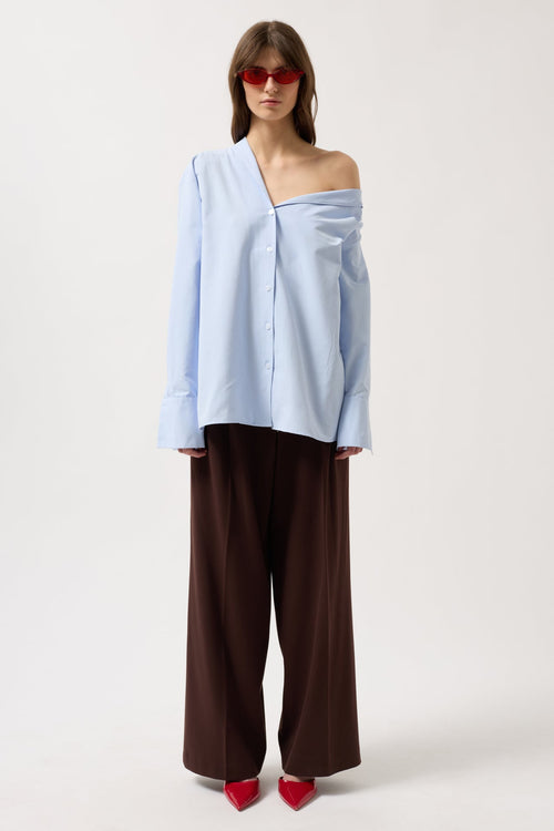Asimetrik Shawl Collar Light Blue Shirt