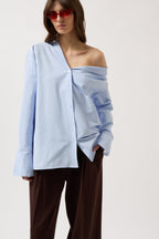 Asimetrik Shawl Collar Light Blue Shirt