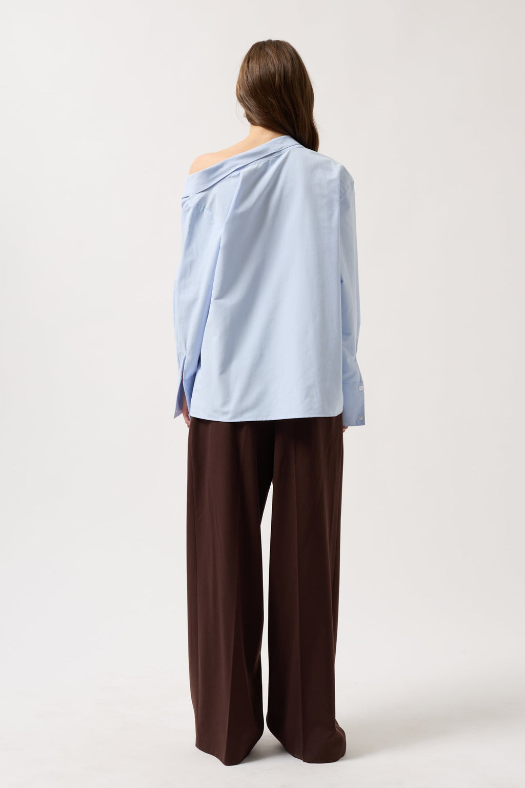 Asimetrik Shawl Collar Light Blue Shirt