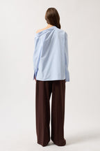 Asimetrik Shawl Collar Light Blue Shirt