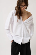 Asimetrik Shawl Collar White Shirt