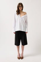 Asimetrik Shawl Collar White Shirt