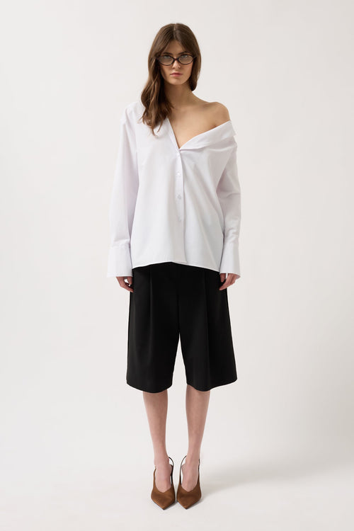 Asimetrik Shawl Collar White Shirt