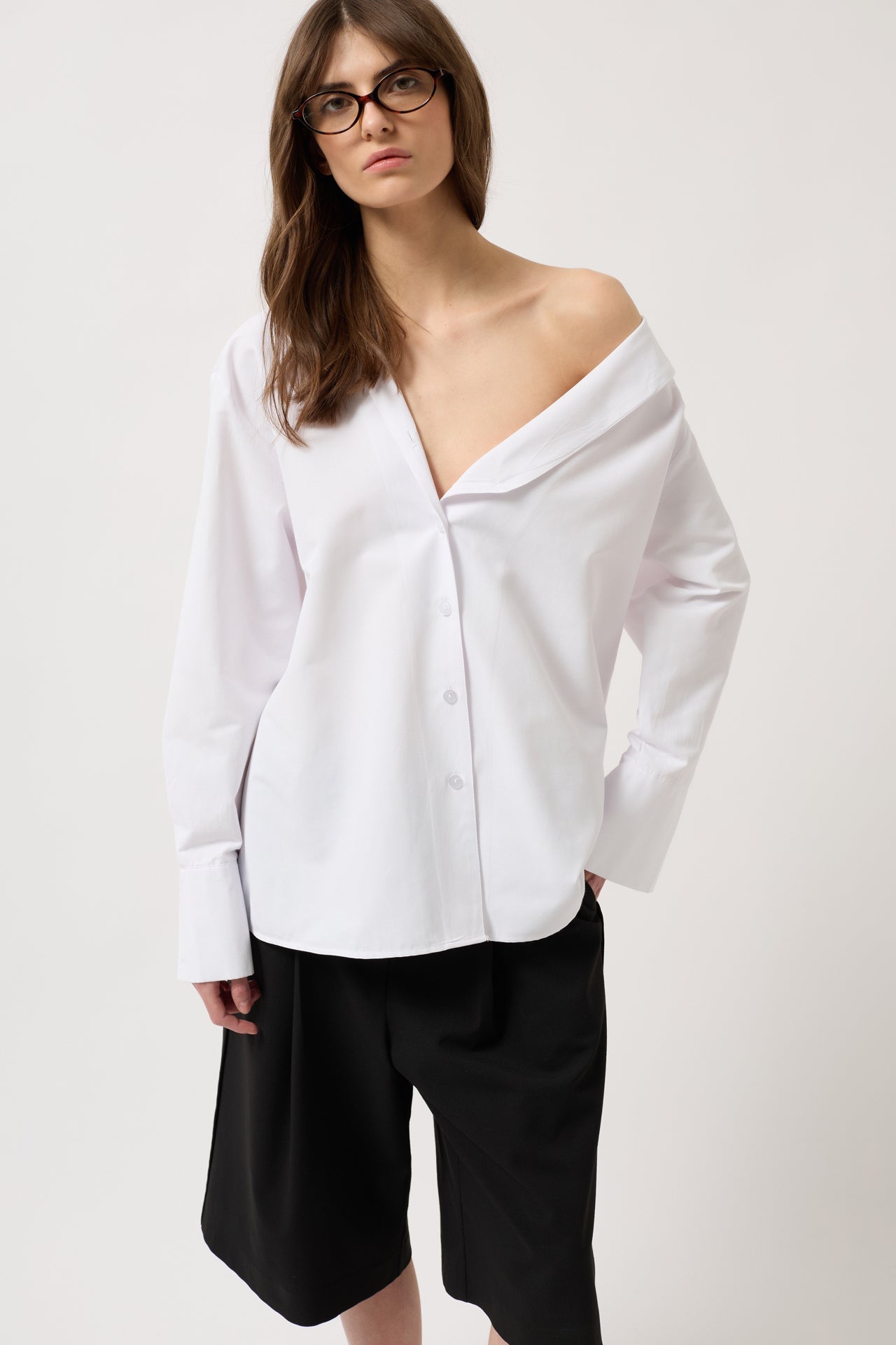 Asimetrik Shawl Collar White Shirt