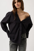 Asymmetric Shawl Collar Black Shirt