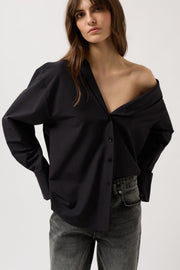 Asymmetric Shawl Collar Black Shirt