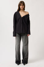 Asymmetric Shawl Collar Black Shirt