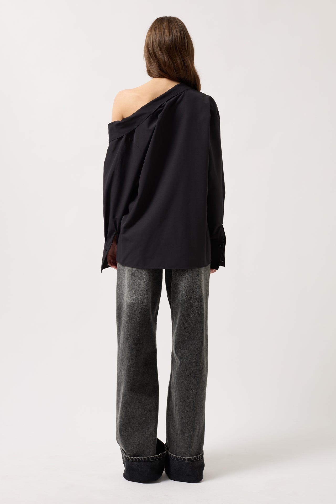 Asymmetric Shawl Collar Black Shirt