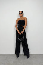 Asymmetric Strapless Black Crop