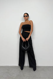Asymmetrical Strapless Black Crop