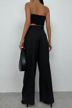 Asymmetric Strapless Black Crop