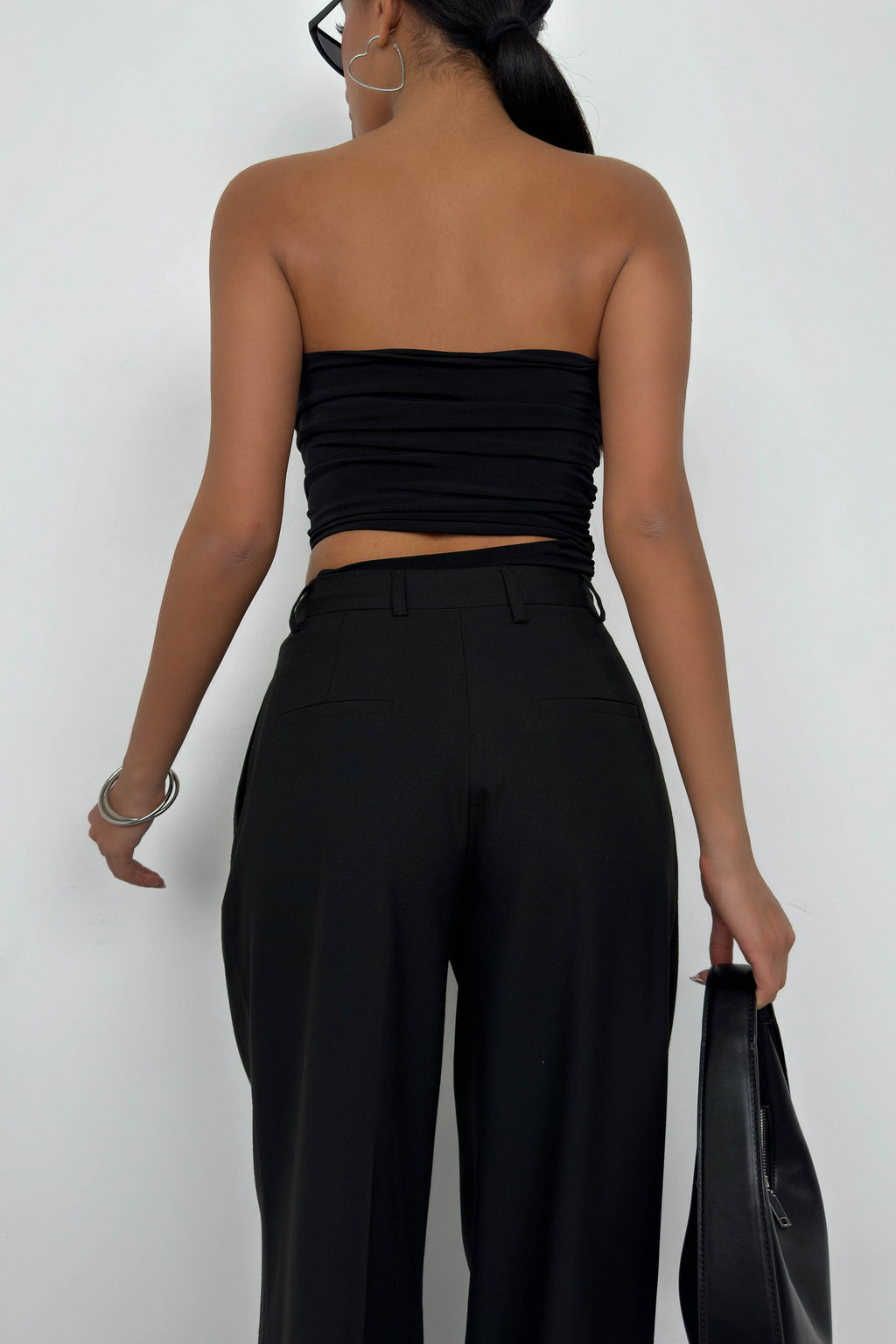 Asymmetric Strapless Black Crop