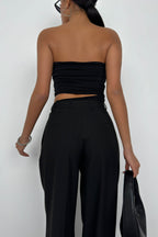 Asymmetric Strapless Black Crop