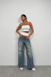 Asymmetrical Strapless Ecru Crop