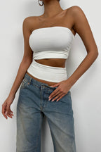 Asymmetric Strapless Ecru Crop Top