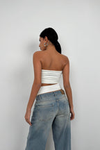 Asymmetric Strapless Ecru Crop Top