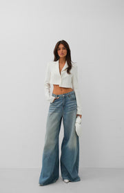 Asymmetrical Single Button White Jacket