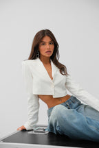 Asymmetric Single Buttoned White Jacket