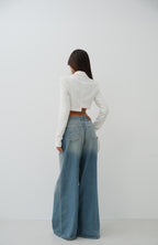 Asymmetric Single Buttoned White Jacket