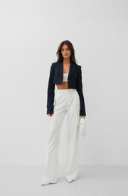 Asymmetrical Single Button Navy Blue Jacket