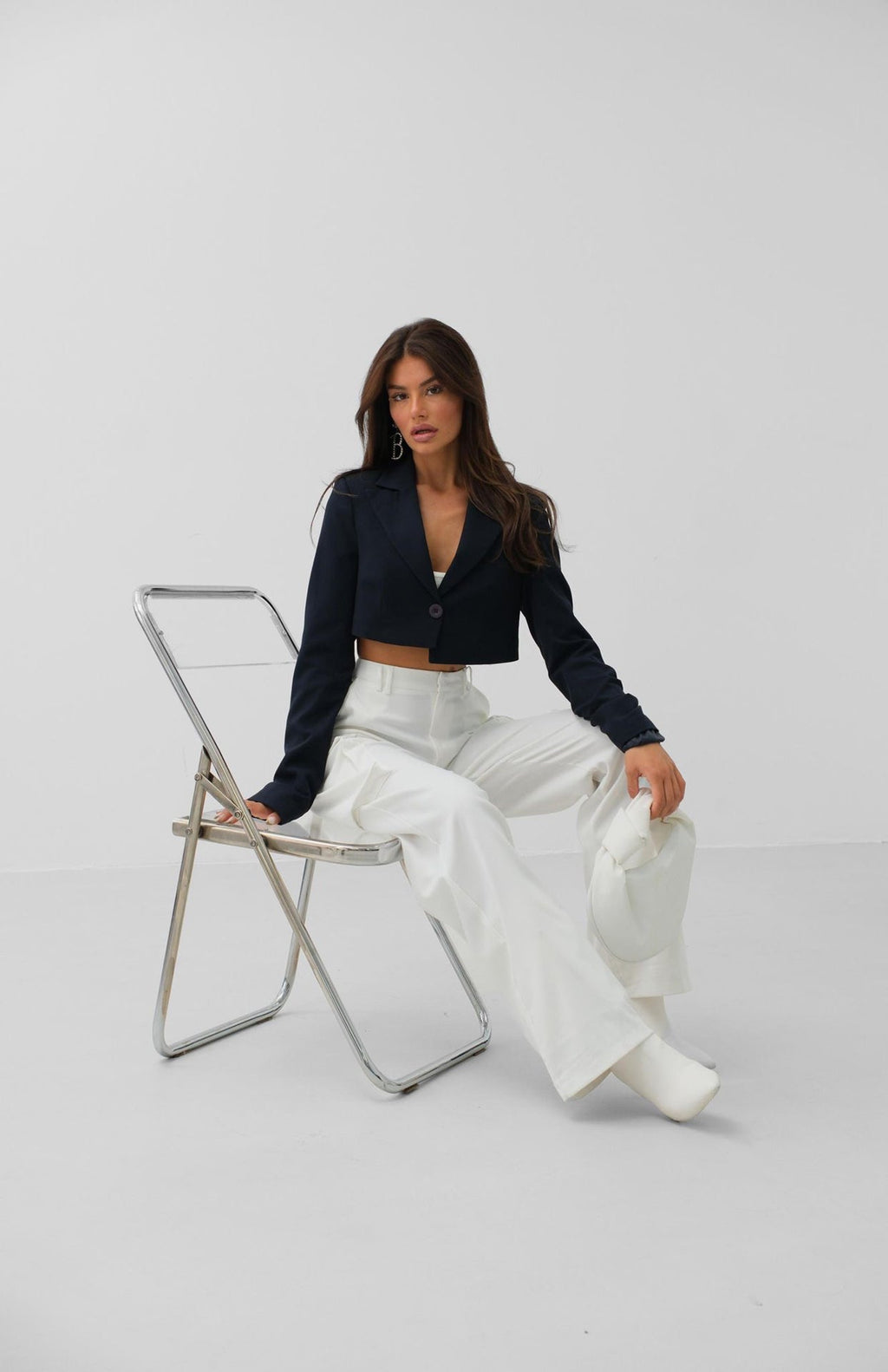 Asymmetric Single Buttoned Navy Jacket