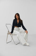 Asymmetric Single Buttoned Navy Jacket
