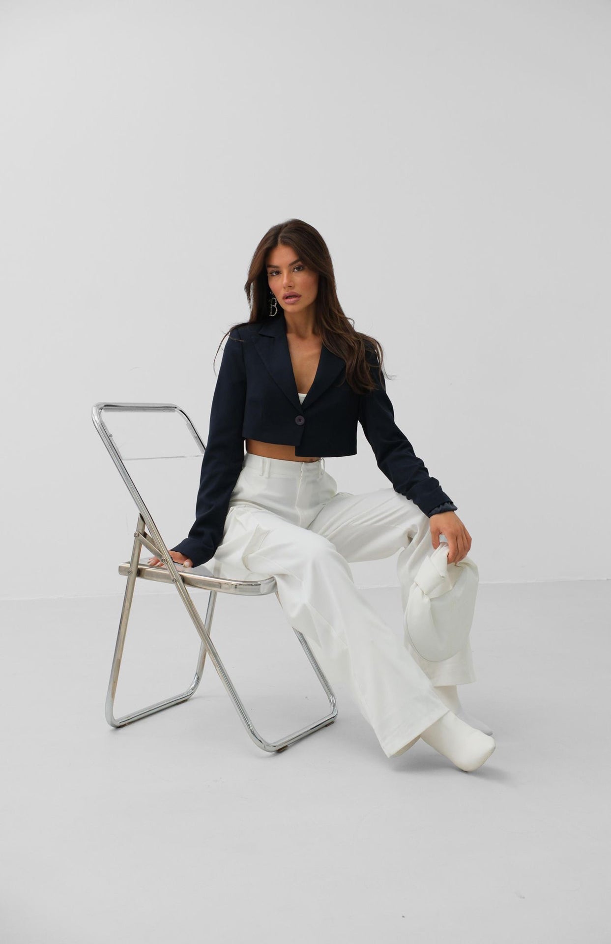 Asymmetric Single Buttoned Navy Jacket