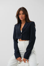 Asymmetric Single Buttoned Navy Jacket
