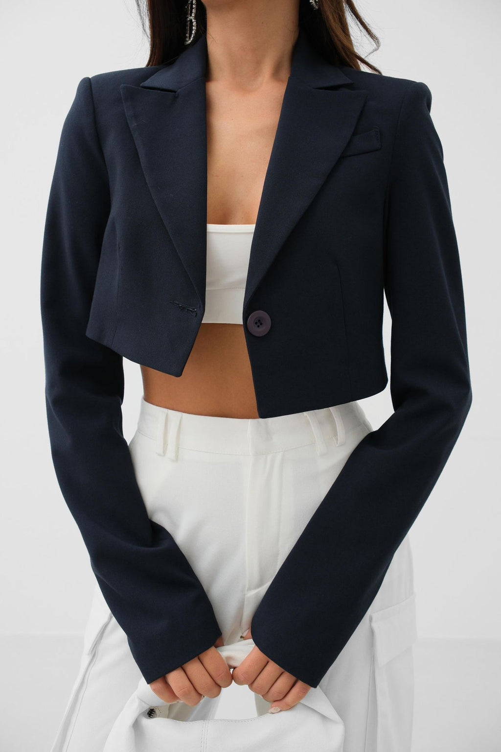 Asymmetric Single Buttoned Navy Jacket