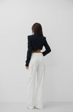 Asymmetric Single Buttoned Navy Jacket