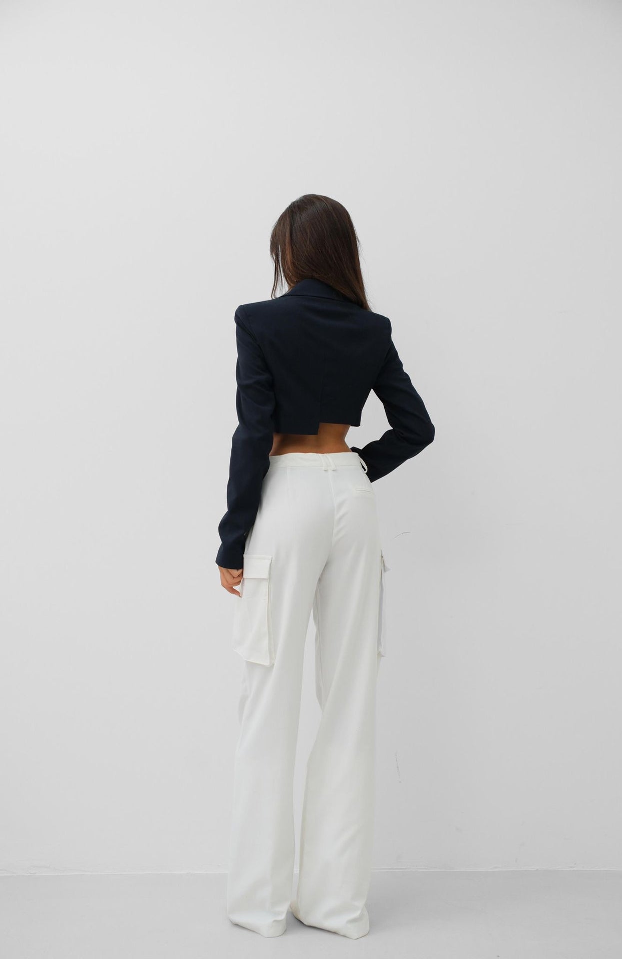 Asymmetric Single Buttoned Navy Jacket