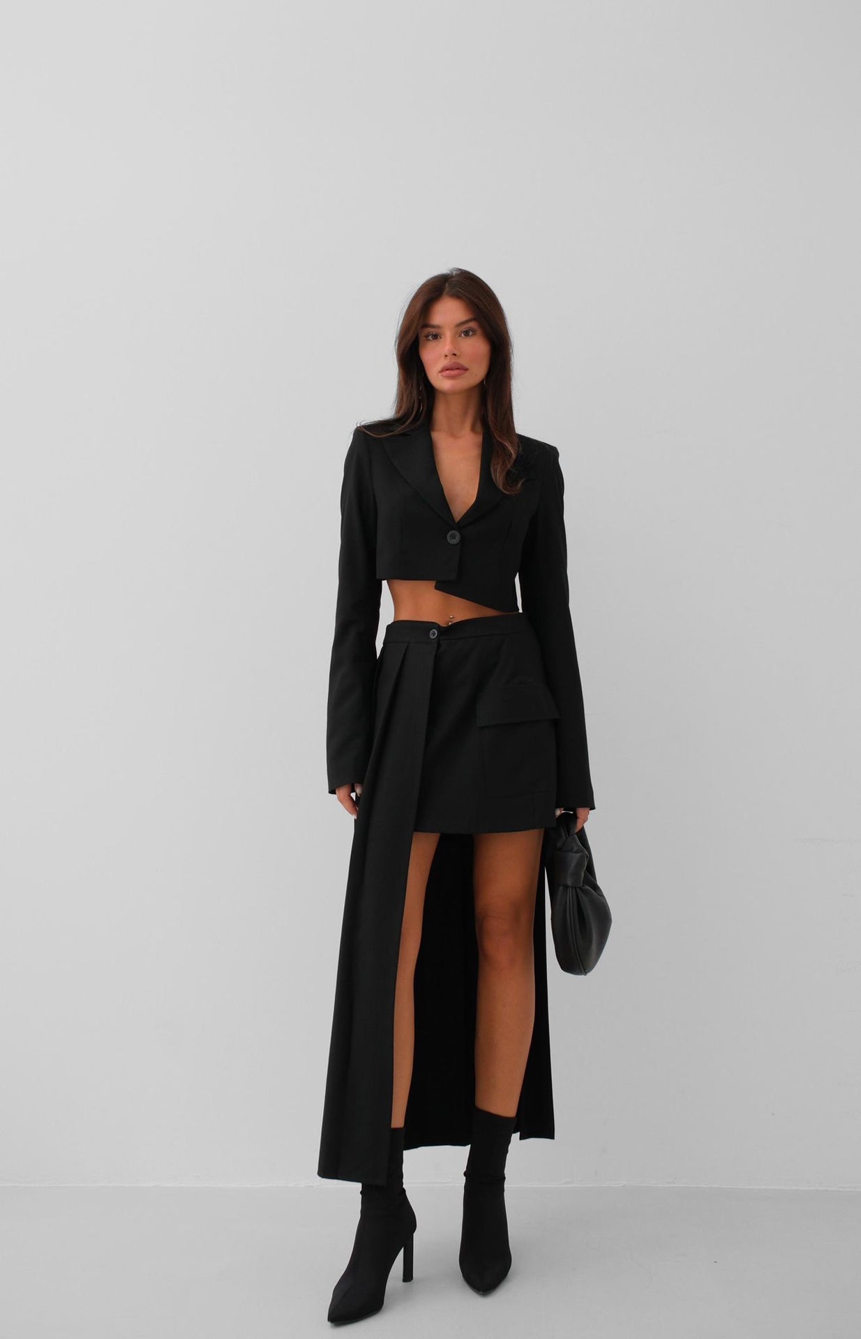 Asymmetric Single Button Black Jacket